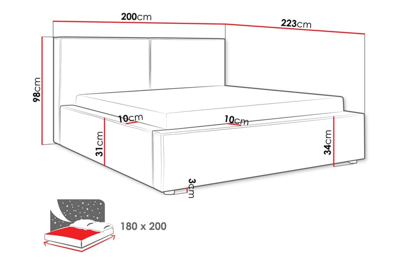 Bysantinsk Oppbevaringsseng 180x200 cm - Hvit - Møbler - Senger - Seng med oppbevaring