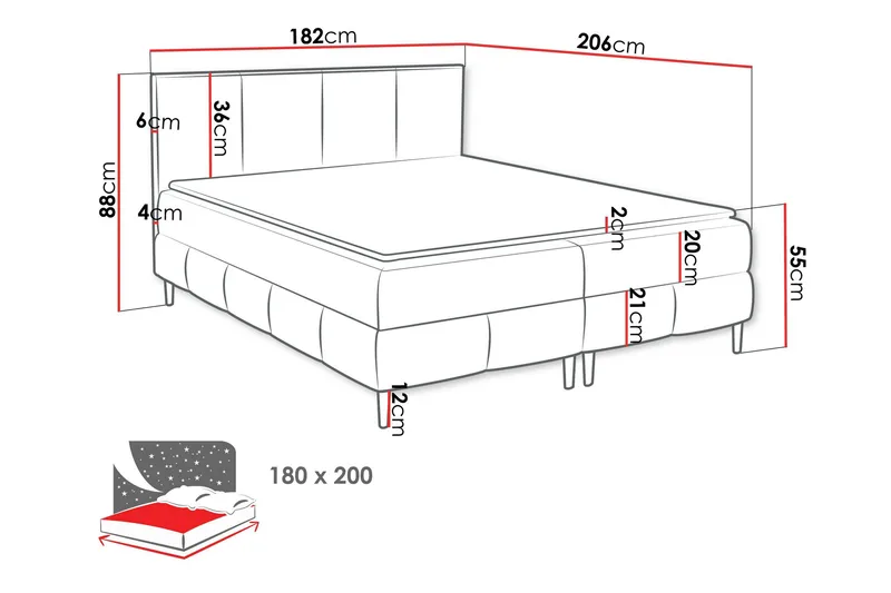 Celestine Oppbevaringsseng 180x200 cm - Svart - Møbler - Senger - Seng med oppbevaring