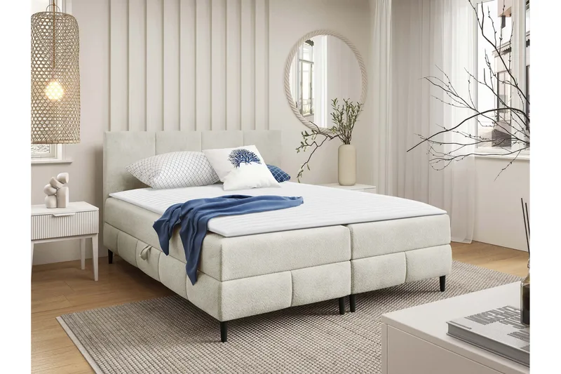 Celestine Oppbevaringsseng 200x200 cm - Hvit - Møbler - Senger - Seng med oppbevaring
