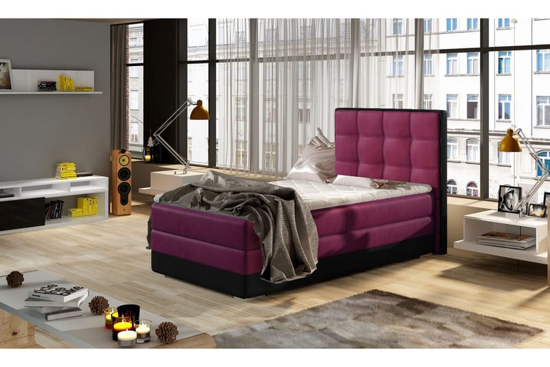 Damion Oppbevaringsseng 90x200 cm Venstre - Rød | Svart - Møbler - Senger - Seng med oppbevaring