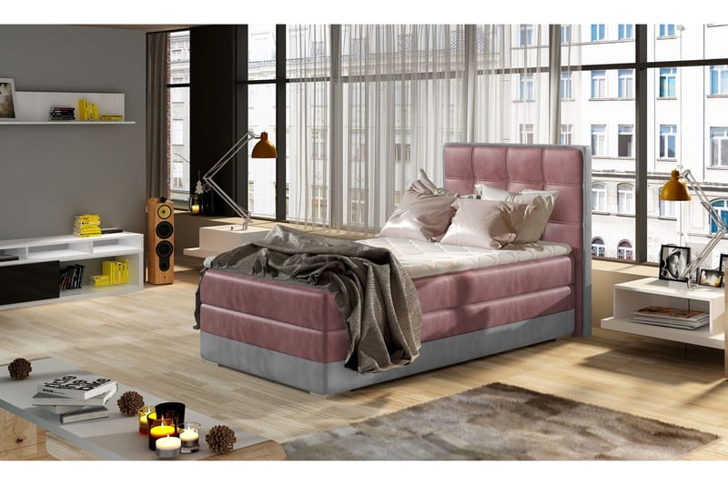 Damion Oppbevaringsseng 90x200 cm Venstre - Rosa | Grå - Møbler - Senger - Seng med oppbevaring