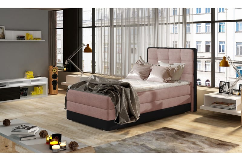 Damion Oppbevaringsseng 90x200 cm Venstre - Rosa | Grå - Møbler - Senger - Seng med oppbevaring