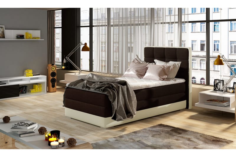 Damion Rammeseng 90x200 cm - Brun/Beige - Møbler - Senger - Seng med oppbevaring
