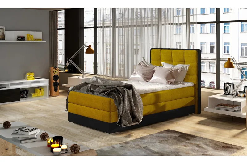 Damion Rammeseng 90x200 cm - Gul/Svart - Møbler - Senger - Seng med oppbevaring