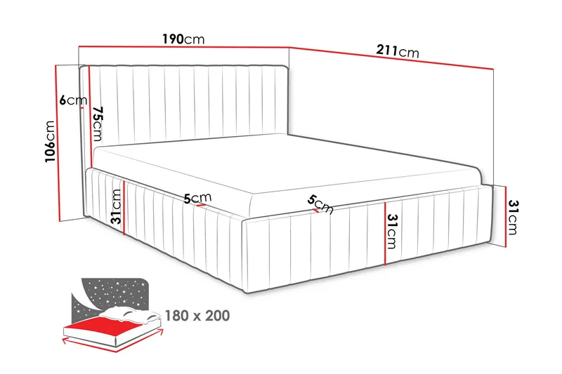Desio Oppbevaringsseng 180x200 cm - Beige/Grå - Møbler - Senger - Seng med oppbevaring