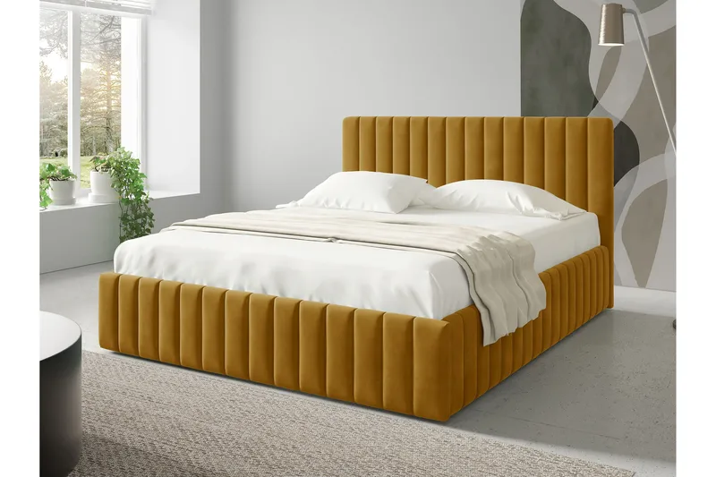 Desio Oppbevaringsseng 180x200 cm - Gul - Møbler - Senger - Seng med oppbevaring