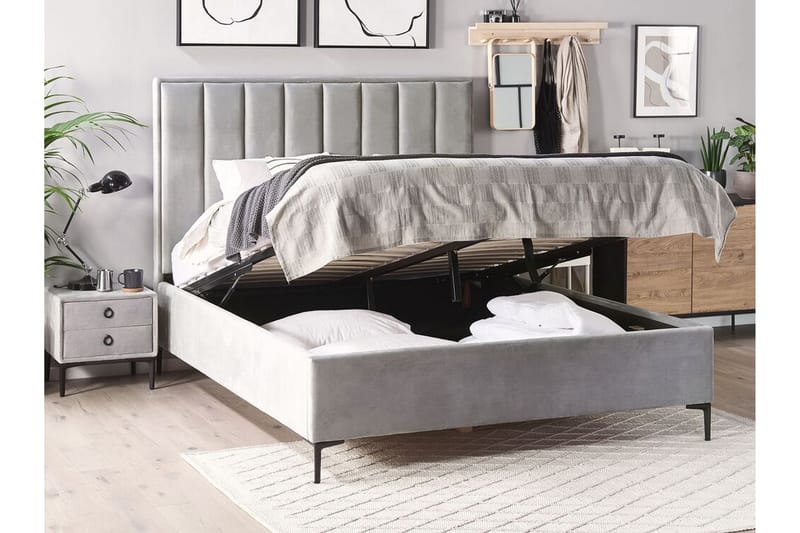 Dobbeltseng med oppbevaring 180x200 cm SEZANNE - Grå - Møbler - Senger - Seng med oppbevaring