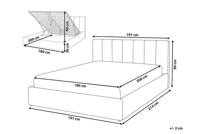 Dreuxa Oppbevaringsseng 180x200 cm - Lysegrå - Møbler - Senger - Seng med oppbevaring - Dobbeltseng med oppbevaring