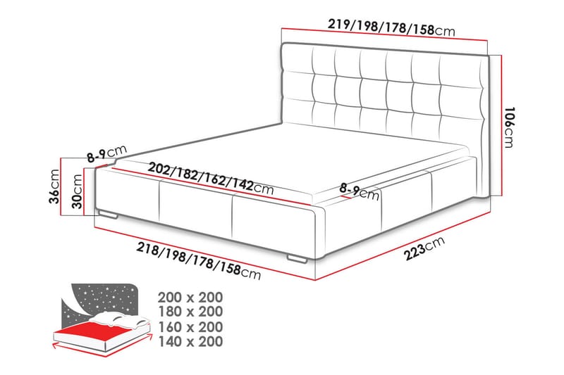 Dolores Seng med oppbevaring 223x158x106 cm - Komplett sengepakke - Seng med oppbevaring