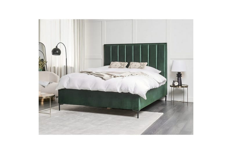 Dubbelsäng Beliani Sezanne med förvaring Beige-Grå-Svart, 140x200 cm Green 160x200 - Møbler - Senger - Seng med oppbevaring
