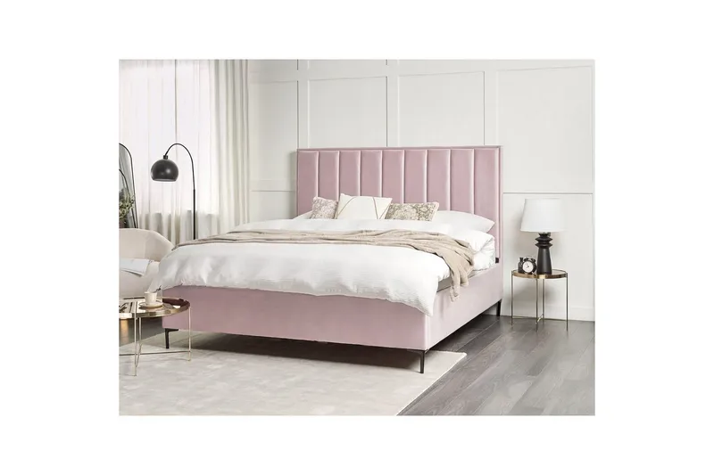Dubbelsäng Beliani Sezanne med förvaring Beige-Grå-Svart, 140x200 cm Pink 180x200 - Møbler - Senger - Seng med oppbevaring