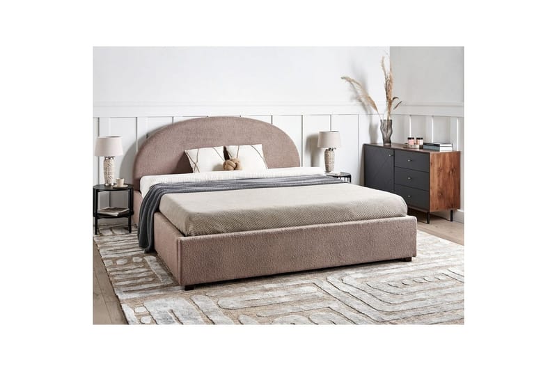 Dubbelsäng Beliani Vaucluse med förvaring Beige, 160x200 cm, Polyester Taupe 180x200 - Møbler - Senger - Seng med oppbevaring