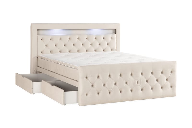 Francisco Komplett Sengpakke med skuffeoppbevaring LED-belysning 160x200 - Beige - Møbler - Senger - Seng med oppbevaring