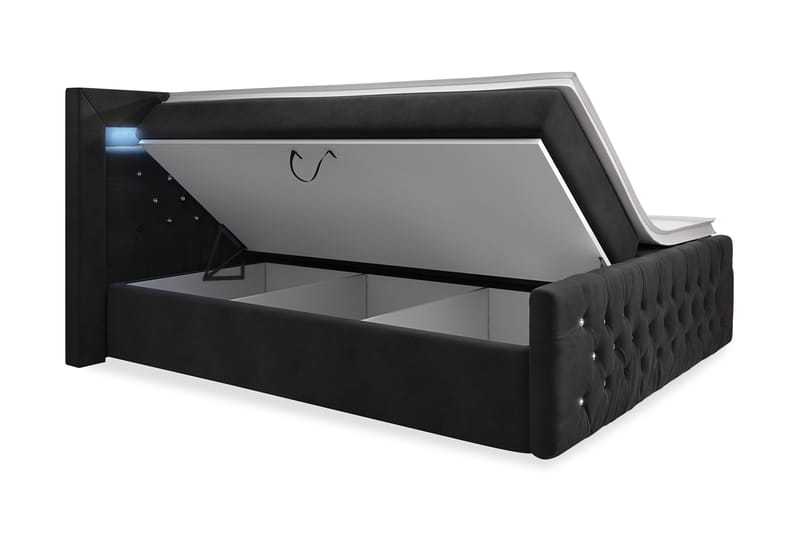 Franco Crystal Kontinentalseng 160x200 LED-belysning - Svart/Fløyel - Møbler - Senger - Seng med oppbevaring