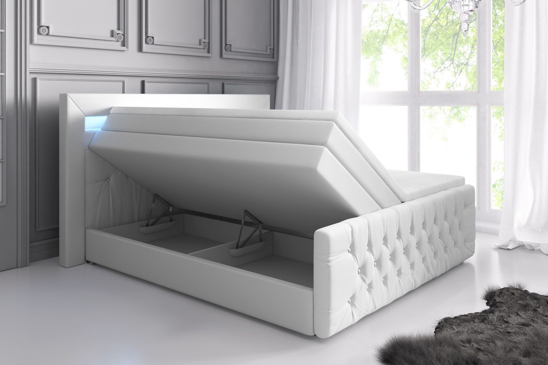 Franco Lyx Sengepakke 140x200 LED-belysning - Hvit/Kunstlær - Møbler - Senger - Seng med oppbevaring