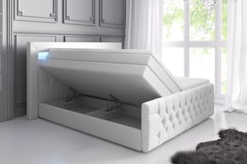 Franco Lyx Sengepakke 140x200 LED-belysning - Hvit/Kunstlær - Møbler - Senger - Seng med oppbevaring