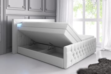 Franco Lyx Sengepakke 140x200 LED-belysning - Hvit/Kunstlær - Møbler - Senger - Seng med oppbevaring