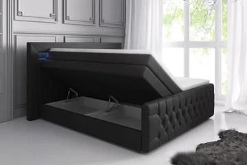 Franco Lyx Sengepakke 140x200 LED-belysning - Svart/Kunstlær - Møbler - Senger - Seng med oppbevaring