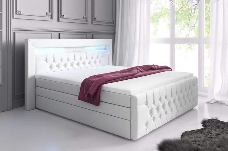 Franco Lyx Sengepakke 160x200 LED-belysning - Hvit/Kunstlær - Møbler - Senger - Seng med oppbevaring