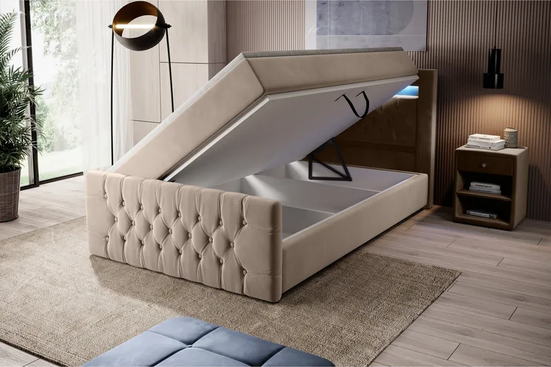 Franco Sengepakke 120x200 med Oppbevaring - Beige/Fløyel - Møbler - Senger - Seng med oppbevaring