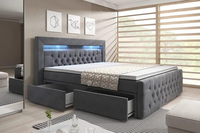 Franco Sengepakke 140x200 med Oppbevaring - Grå/Fløyel - Møbler - Senger - Seng med oppbevaring