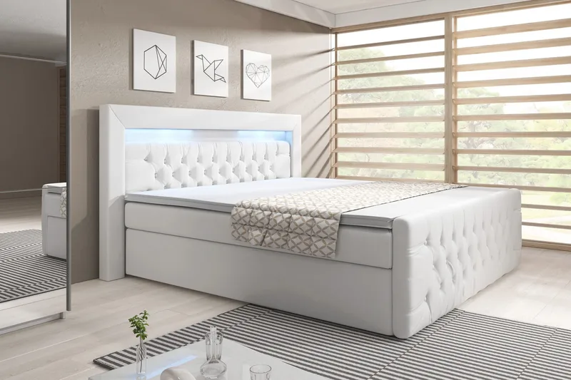 Franco Sengepakke 140x200 med Oppbevaring - Hvit/Kunstlær - Møbler - Senger - Seng med oppbevaring