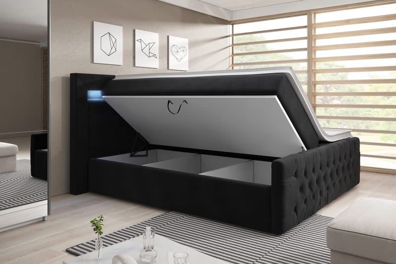 Franco Sengepakke 140x200 - Svart Fløyel - Møbler - Senger - Seng med oppbevaring