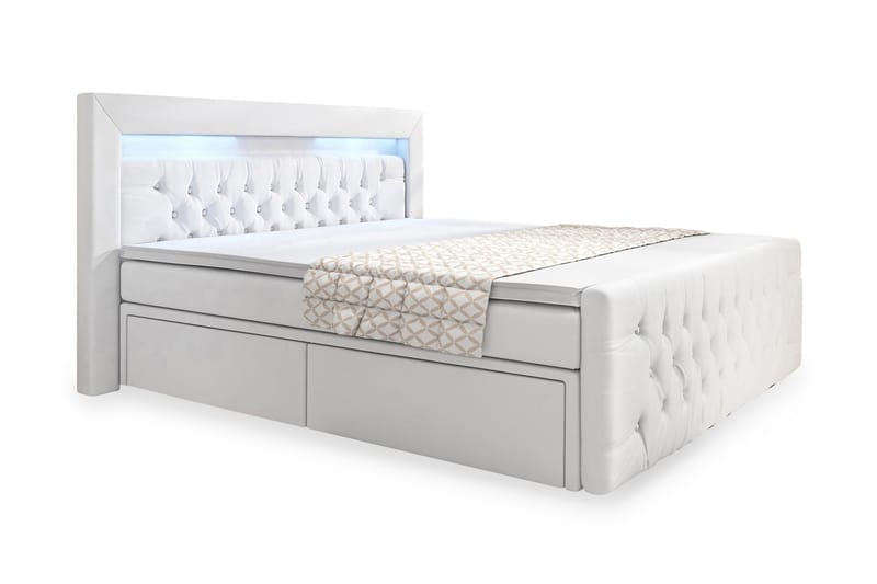 Franco Sengepakke 160x200 med Oppbevaring - Hvit/Kunstlær - Komplett sengepakke - Seng med oppbevaring - Dobbeltsenger