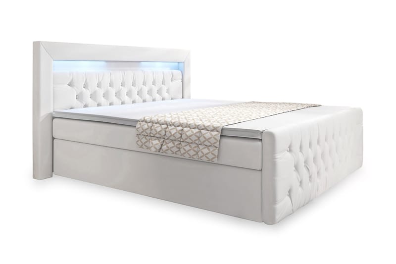 Franco Sengepakke 180x200 med Oppbevaring - Hvit/Kunstlær - Komplett sengepakke - Seng med oppbevaring - Dobbeltsenger