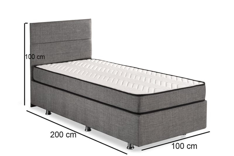Froknial Oppbevaringsseng 100x200 cm - Grå - Seng med oppbevaring - Enkeltseng med oppbevaring