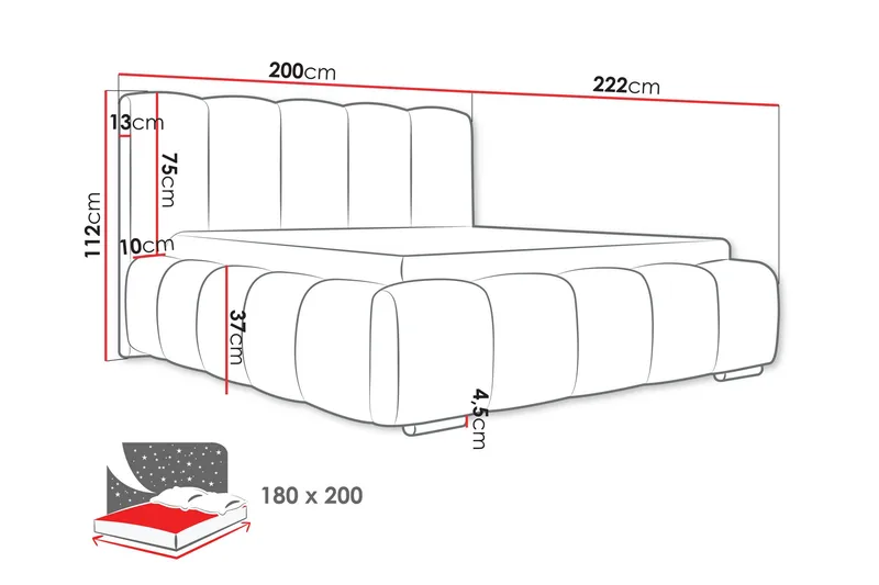 Gioia Oppbevaringsseng 180x200 cm - Beige - Møbler - Senger - Seng med oppbevaring