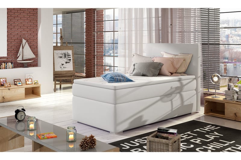 Larrimbe Oppbevaringsseng 90x200 cm Høyre - Hvit - Møbler - Senger - Seng med oppbevaring