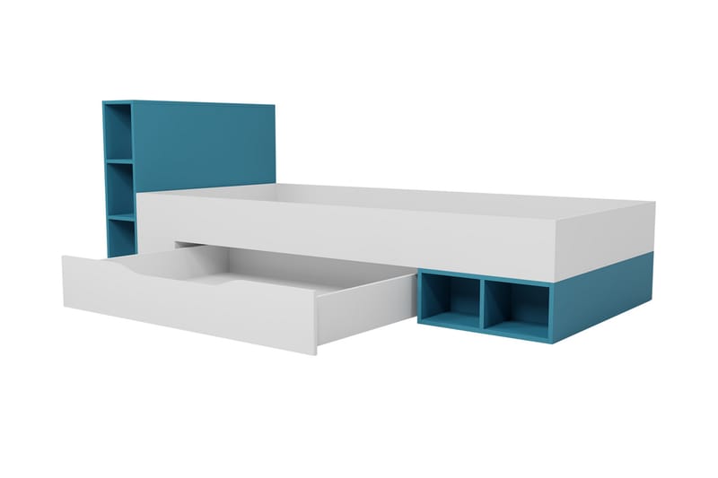 Mobis seng 94x224 cm - Hvit/Blå/Grønn - Seng med oppbevaring - Enkeltseng med oppbevaring