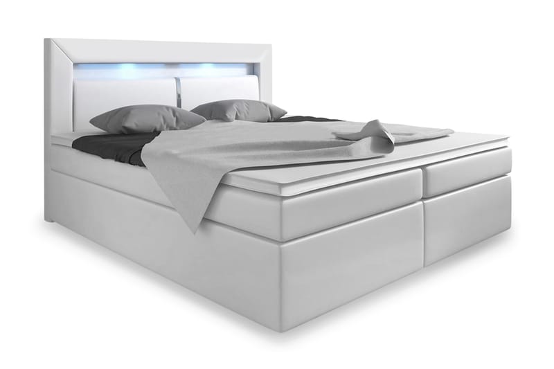 Modena Sengepakke 140x200 med Oppbevaring LED-belysning - Hvit - Komplett sengepakke - Seng med oppbevaring - Dobbeltsenger