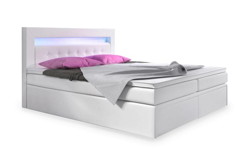 Modena Sengepakke 140x200 med Oppbevaring LED-belysning - Hvit - Møbler - Senger - Seng med oppbevaring