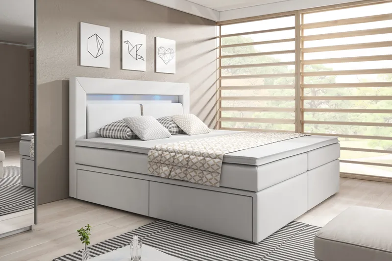 Modena Sengepakke 140x200 med Oppbevaring LED-belysning - Hvit - Møbler - Senger - Seng med oppbevaring