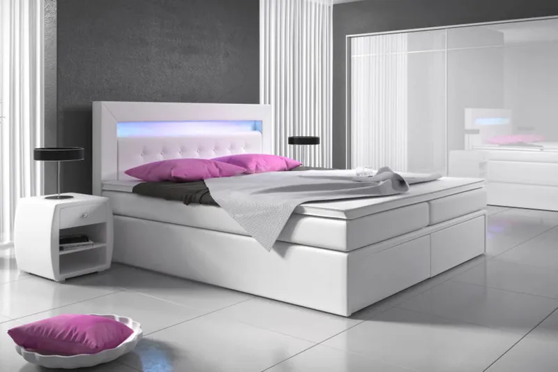 Modena Sengepakke 140x200 med Oppbevaring LED-belysning - Hvit - Møbler - Senger - Seng med oppbevaring