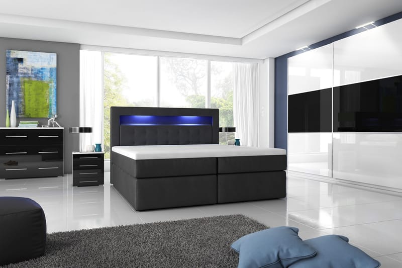 Modena Sengepakke 140x200 med Oppbevaring LED-belysning - Svart - Møbler - Senger - Seng med oppbevaring