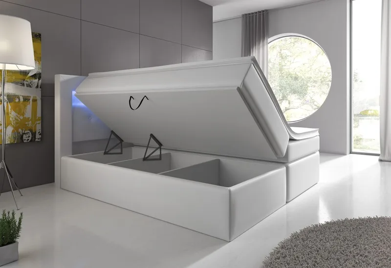 Modena Sengepakke 160x200 med Oppbevaring LED-belysning Hvit, Hvit