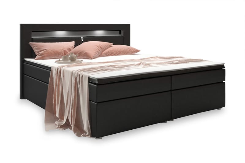 Modena Sengepakke 160x200 med Oppbevaring LED-belysning, Svart