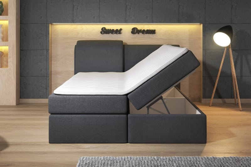 Owen Komplett Box Bed 180x200 Svart - Seng med oppbevaring - Dobbeltsenger - Komplett sengepakke