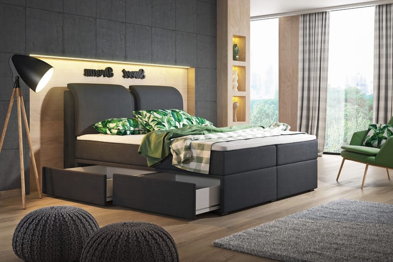 Owen Oppbevaringsseng 160x200 Svart - Svart - Møbler - Senger - Seng med oppbevaring