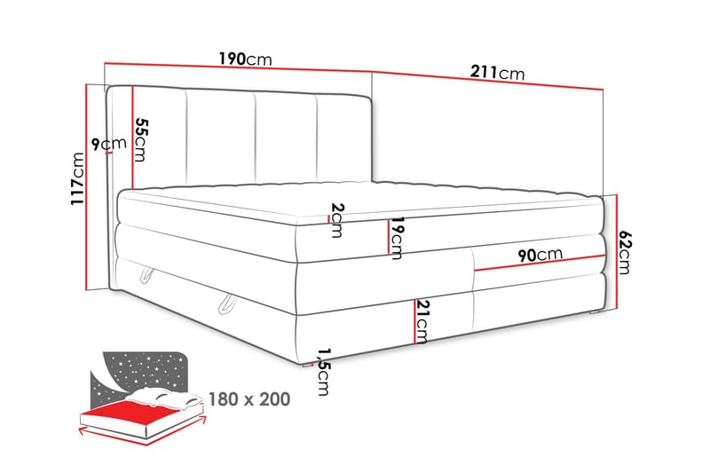 Pinta Oppbevaringsseng 180x200 cm - Grå - Møbler - Senger - Seng med oppbevaring