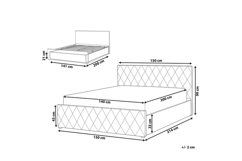 Rochefort Oppbevaringsseng 140x200 cm - Fløyel/Grå - Møbler - Senger - Seng med oppbevaring