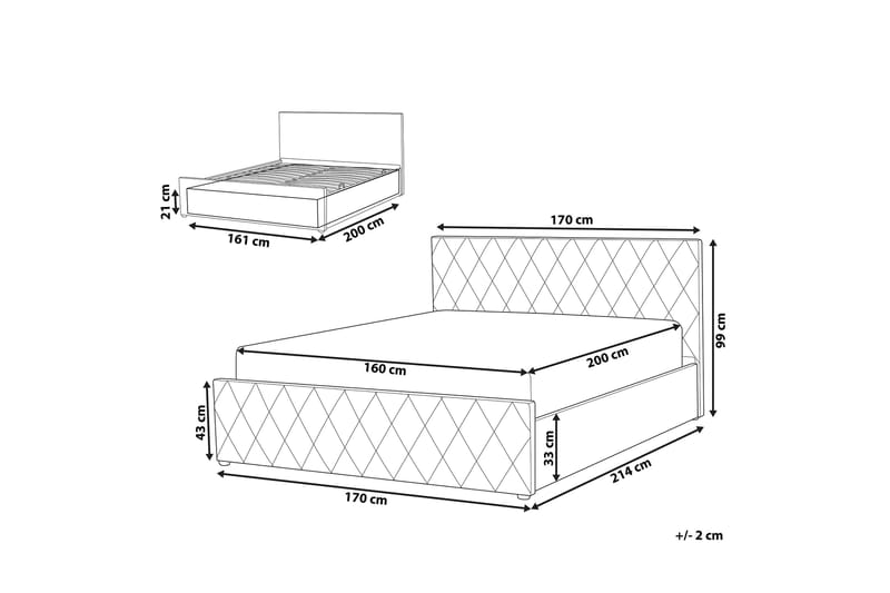 Rochefort Oppbevaringsseng 160x200 cm - Fløyel/Grå - Seng med oppbevaring - Dobbeltseng med oppbevaring