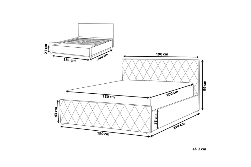 Rochefort Oppbevaringsseng 180x200 cm - Fløyel/Grå - Møbler - Senger - Seng med oppbevaring
