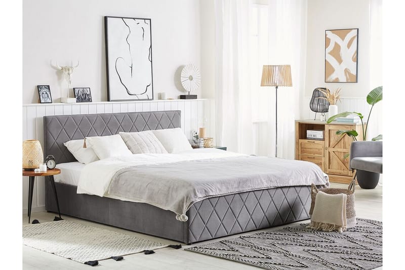 Rochefort Oppbevaringsseng 180x200 cm - Fløyel/Grå - Møbler - Senger - Seng med oppbevaring