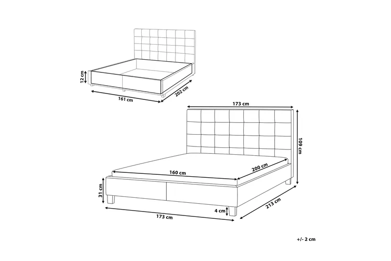 Sandrick Kontinentalseng med Oppbevaring 160x200 - Grå - Møbler - Senger - Seng med oppbevaring