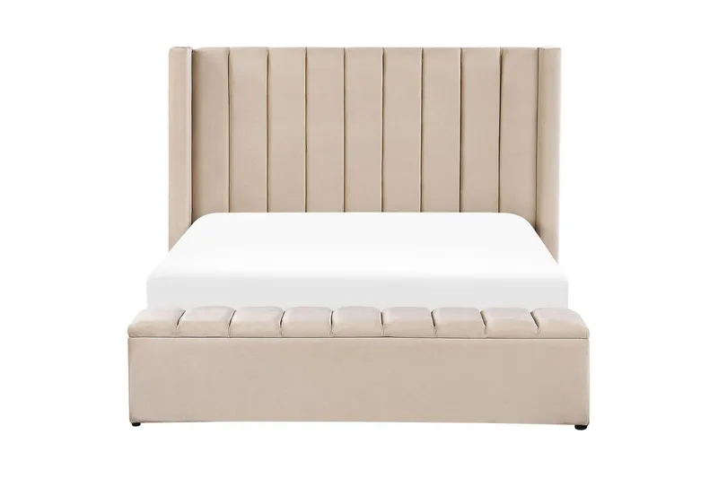 Säng med förvaringsbänk Beliani Noyers Beige, 160x200 cm Beige 160x200 - Møbler - Senger - Vannsenger