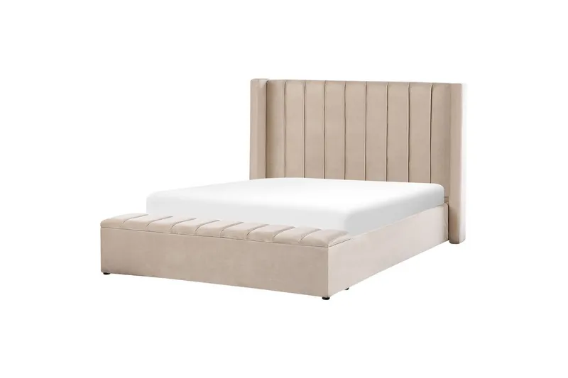 Säng med förvaringsbänk Beliani Noyers Beige, 160x200 cm Beige 160x200 - Møbler - Senger - Vannsenger